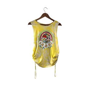 Yellow Tie-Dye Tank Top Drawstring Sides No Boundaries Sleeveless Womens XXXL